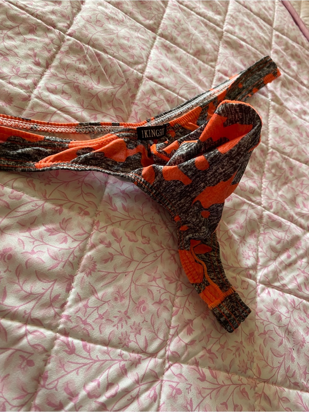 Men’s Orange & Charcoal Camo Printed Thong - Picture 2 of 4